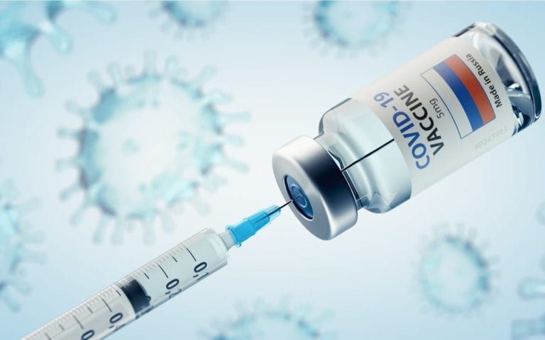 Covid Vaccine against image of viruses