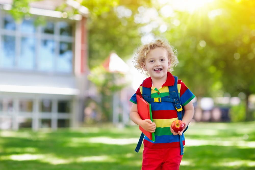 Child going back to school. Start of new school year after summer vacation.